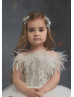 Ivory Sparkle Tulle Feather Flower Girl Dress